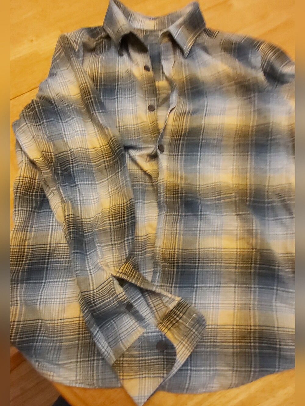 Men's Blue, Gold, And White Plaid Casual Button-Down Shirt